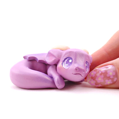 Sleepy Lilac Purple Baby Dragon Figurine - Polymer Clay Animals Fairytale Spring Collection