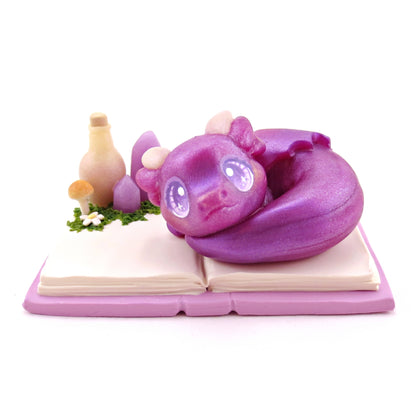 Purple Baby Dragon Familiar Figurine - Polymer Clay Animals Fairytale Spring Collection