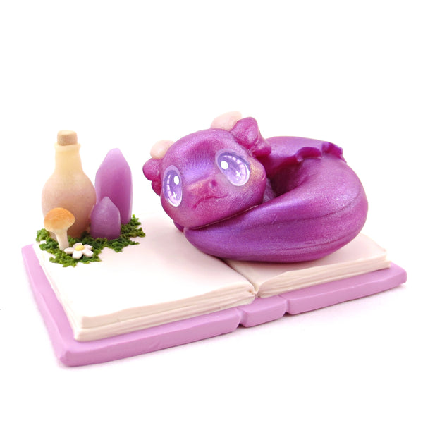 Purple Baby Dragon Familiar Figurine - Polymer Clay Animals Fairytale Spring Collection