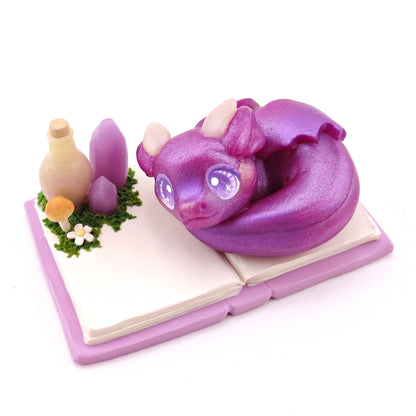 Purple Baby Dragon Familiar Figurine - Polymer Clay Animals Fairytale Spring Collection