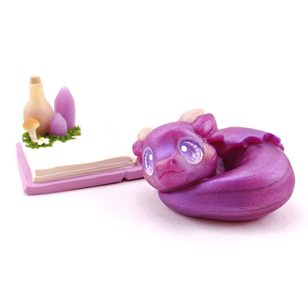 Purple Baby Dragon Familiar Figurine - Polymer Clay Animals Fairytale Spring Collection