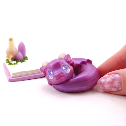 Purple Baby Dragon Familiar Figurine - Polymer Clay Animals Fairytale Spring Collection