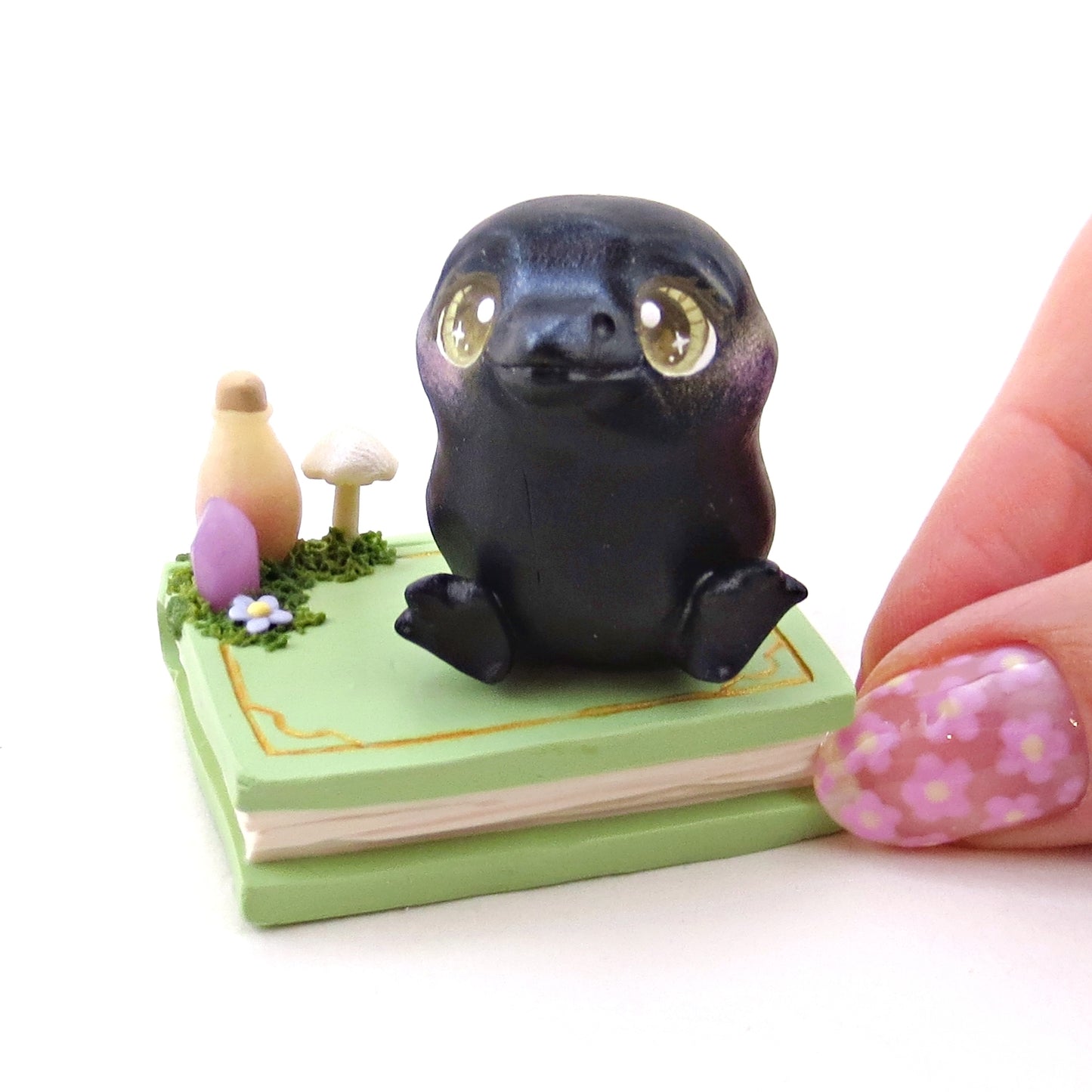 Spring Crow Familiar Figurine Set - Polymer Clay Animals Fairytale Spring Collection