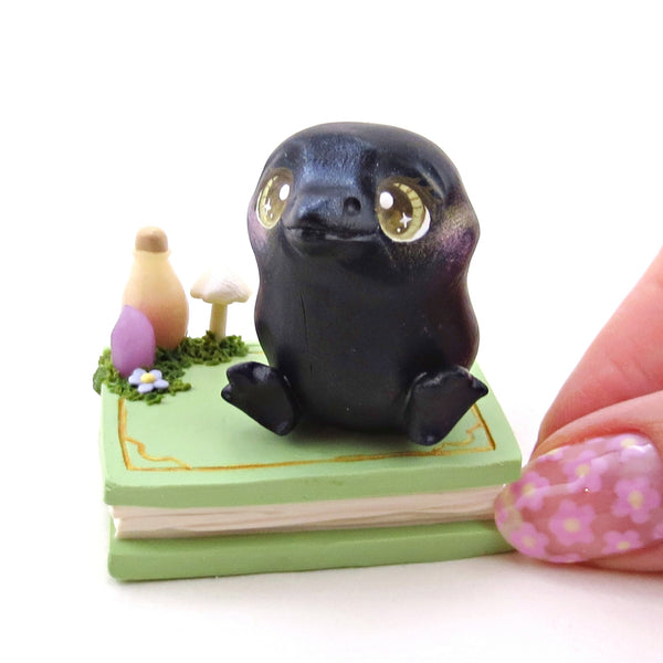 Spring Crow Familiar Figurine Set - Polymer Clay Animals Fairytale Spring Collection
