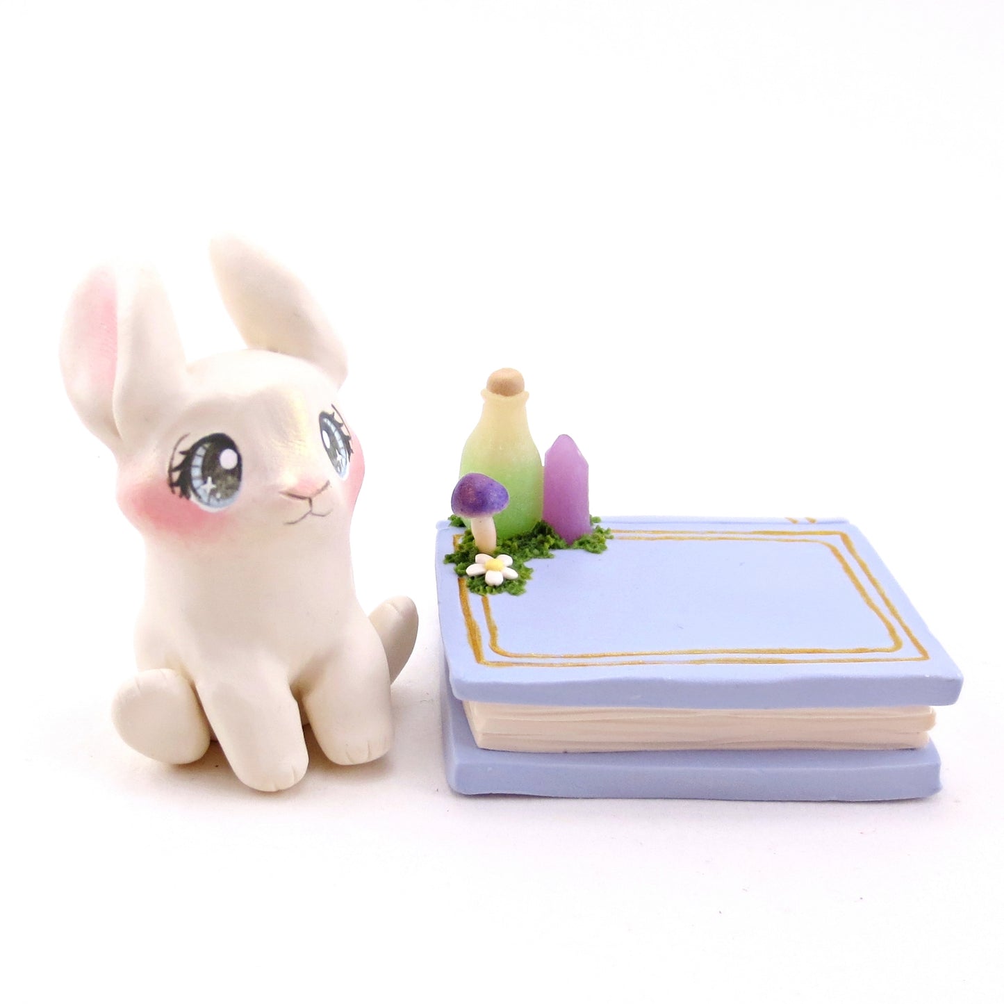 Spring Bunny Familiar Figurine Set - Polymer Clay Animals Fairytale Spring Collection