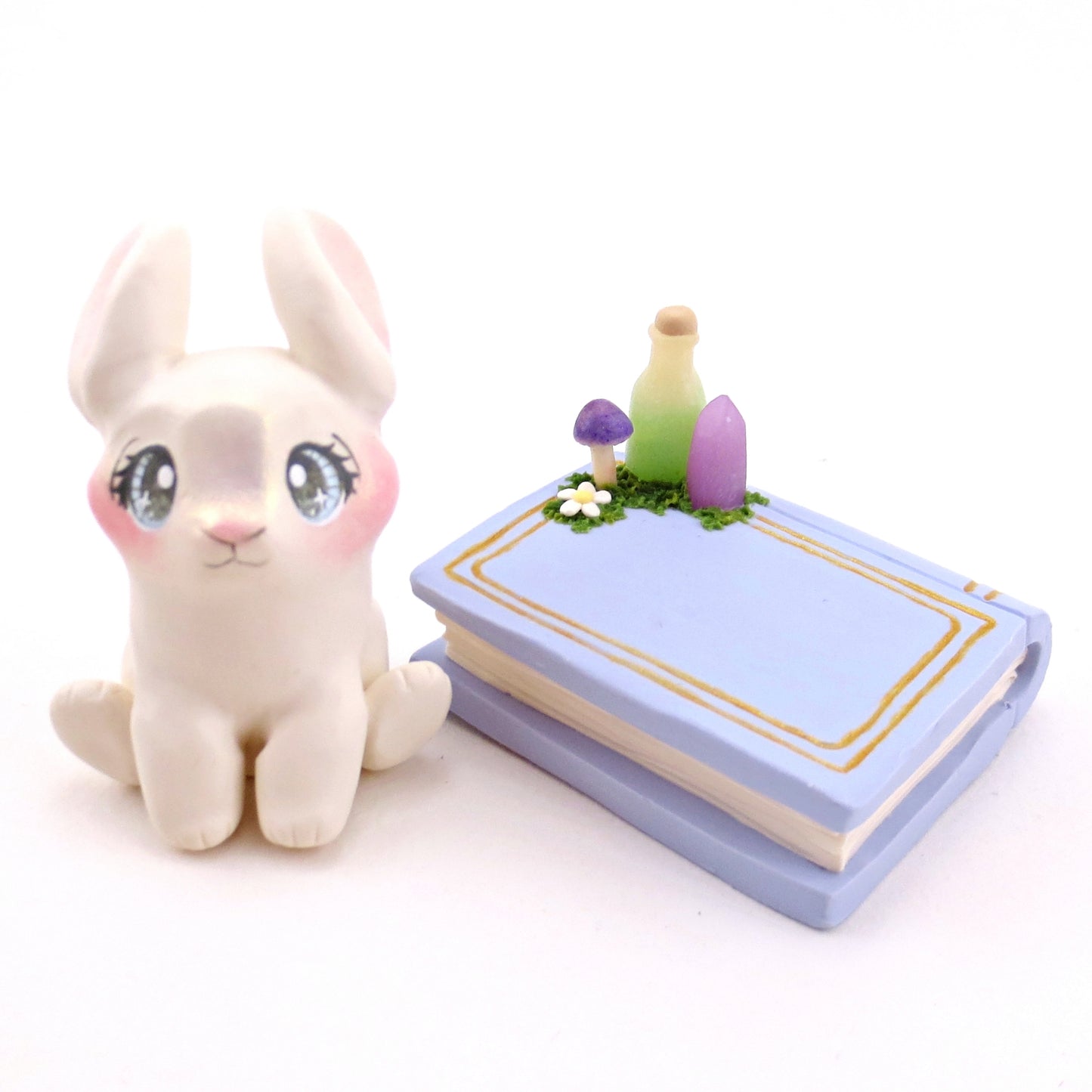 Spring Bunny Familiar Figurine Set - Polymer Clay Animals Fairytale Spring Collection