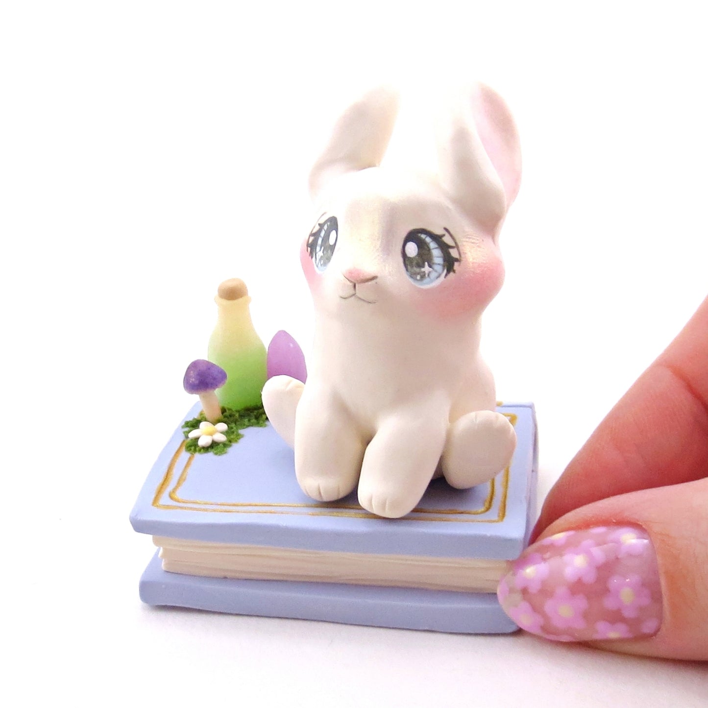 Spring Bunny Familiar Figurine Set - Polymer Clay Animals Fairytale Spring Collection