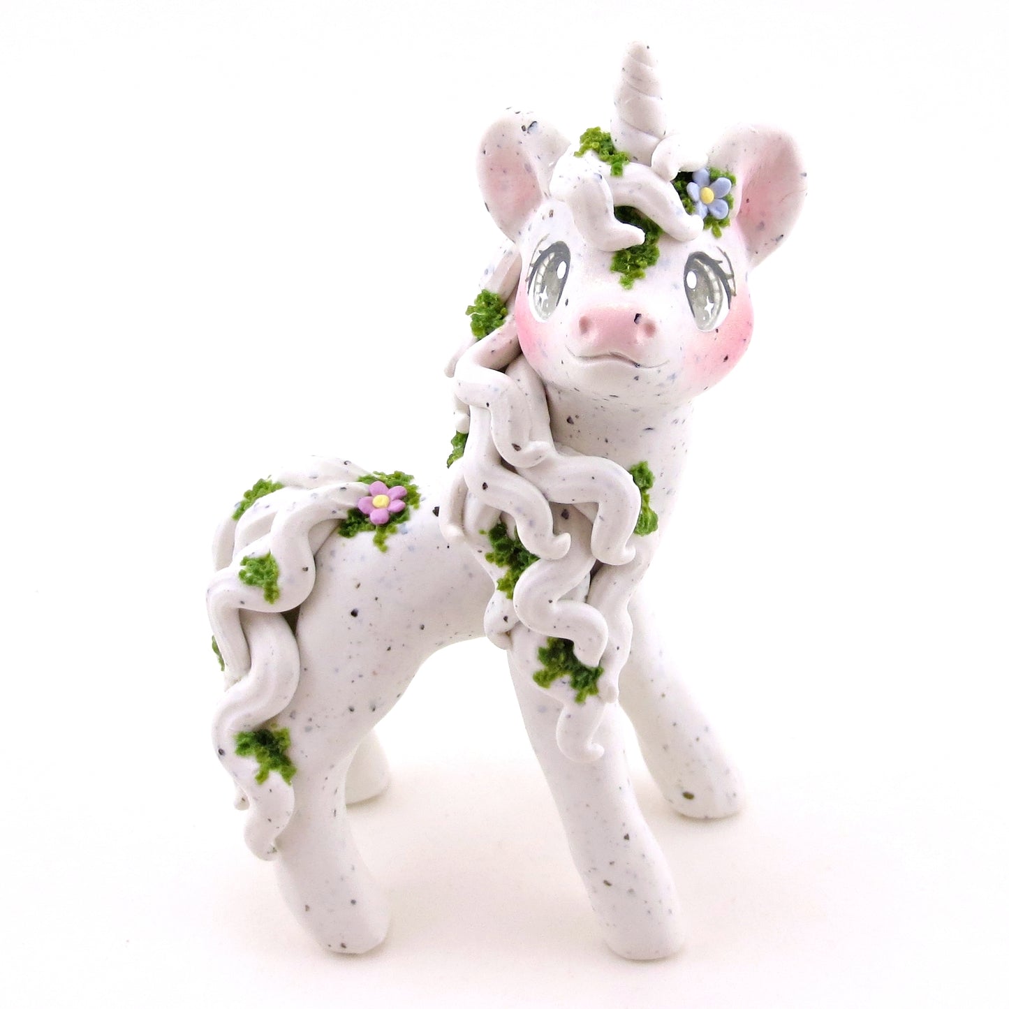 "White Granite" Mossy Gargoyle Unicorn Figurine - Polymer Clay Animals Fairytale Spring Collection