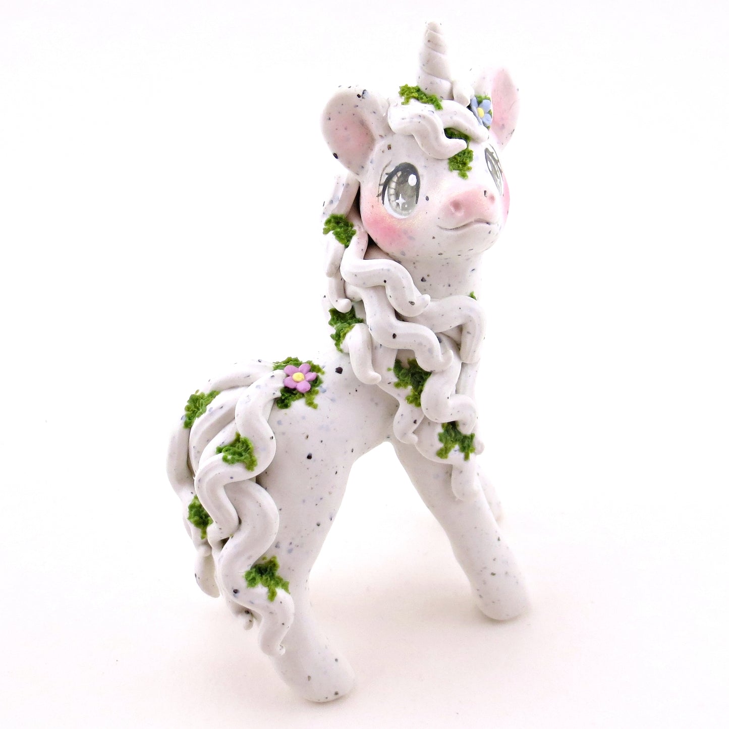 "White Granite" Mossy Gargoyle Unicorn Figurine - Polymer Clay Animals Fairytale Spring Collection