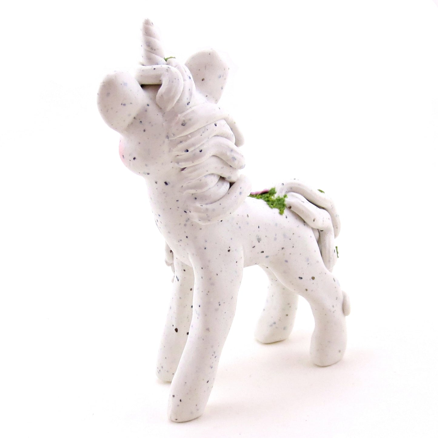 "White Granite" Mossy Gargoyle Unicorn Figurine - Polymer Clay Animals Fairytale Spring Collection