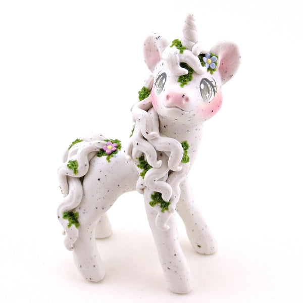 "White Granite" Mossy Gargoyle Unicorn Figurine - Polymer Clay Animals Fairytale Spring Collection