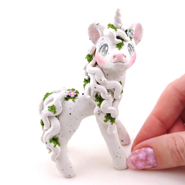 "White Granite" Mossy Gargoyle Unicorn Figurine - Polymer Clay Animals Fairytale Spring Collection