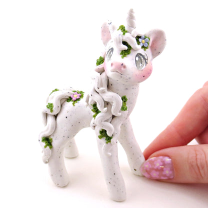 "White Granite" Mossy Gargoyle Unicorn Figurine - Polymer Clay Animals Fairytale Spring Collection