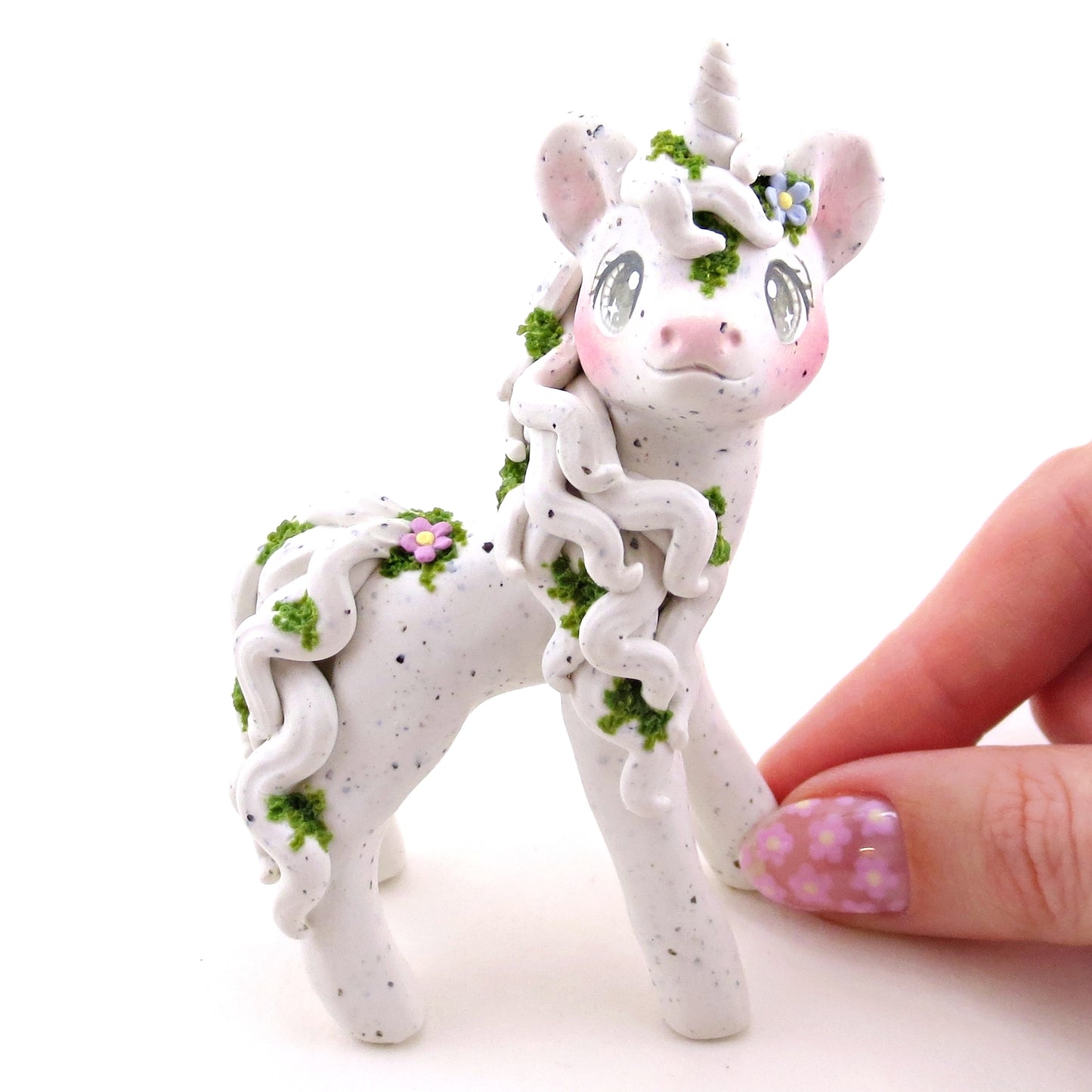 "White Granite" Mossy Gargoyle Unicorn Figurine - Polymer Clay Animals Fairytale Spring Collection