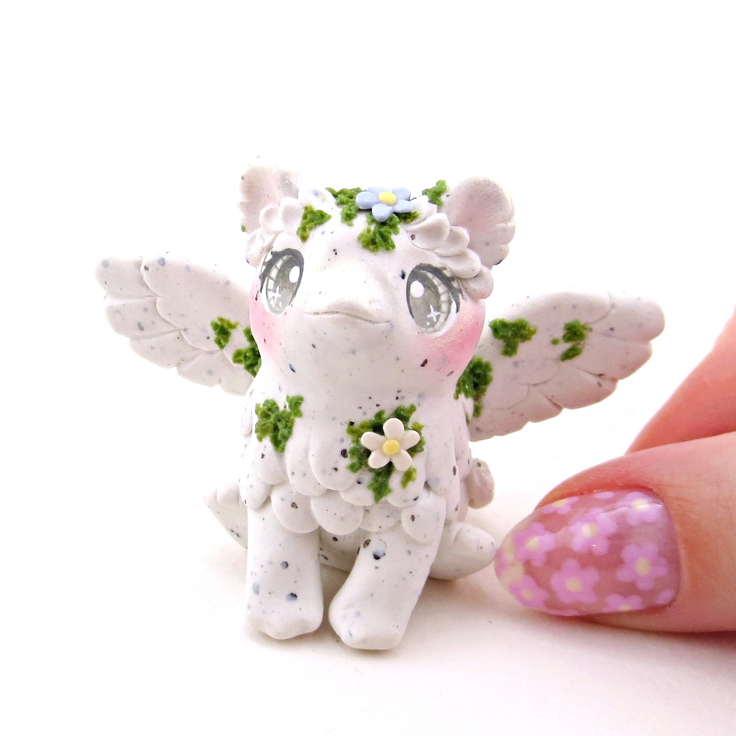 "White Granite" Mossy Gargoyle Griffin/Gryphon Figurine - Polymer Clay Animals Fairytale Spring Collection