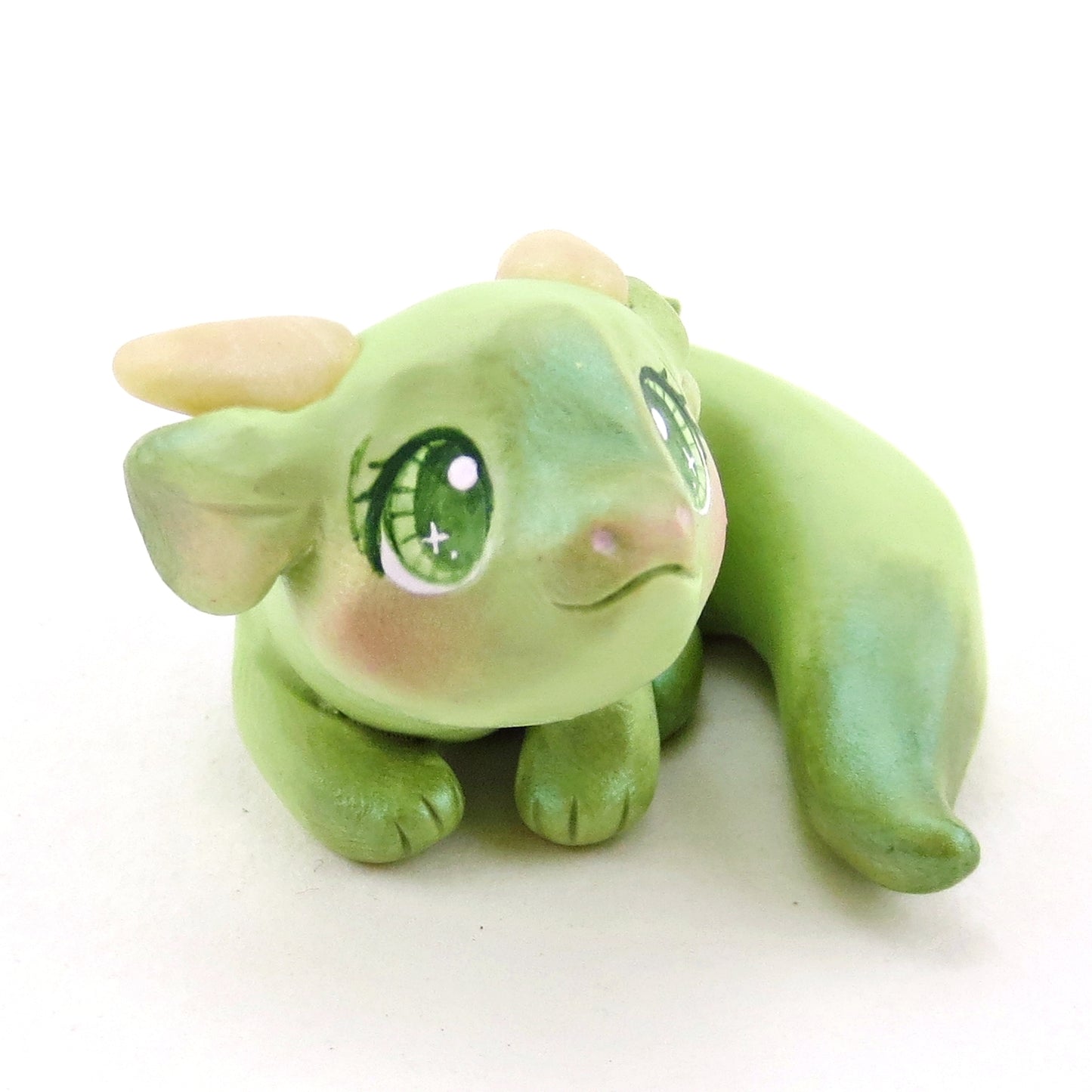 Green Baby Dragon Figurine - Polymer Clay Animals Fairytale Spring Collection