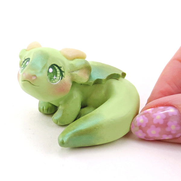 Green Baby Dragon Figurine - Polymer Clay Animals Fairytale Spring Collection