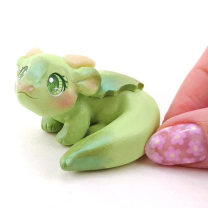 Green Baby Dragon Figurine - Polymer Clay Animals Fairytale Spring Collection