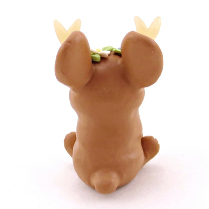 Brown Flowery Jackalope Figurine - Polymer Clay Animals Fairytale Spring Collection