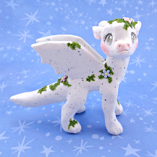 "White Granite" Mossy Gargoyle Dragon Figurine - Polymer Clay Animals Fairytale Spring Collection