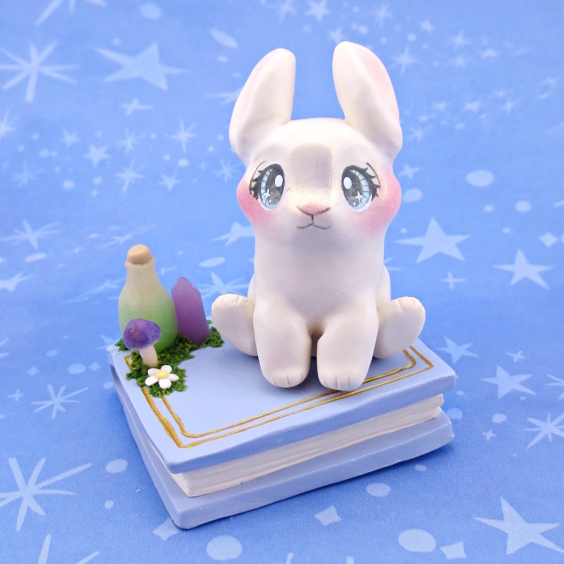 Spring Bunny Familiar Figurine Set - Polymer Clay Animals Fairytale Spring Collection