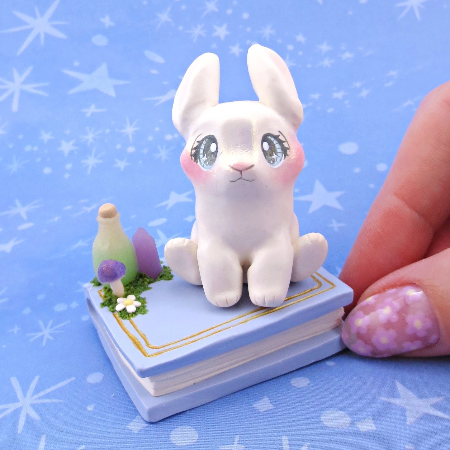 Spring Bunny Familiar Figurine Set - Polymer Clay Animals Fairytale Spring Collection