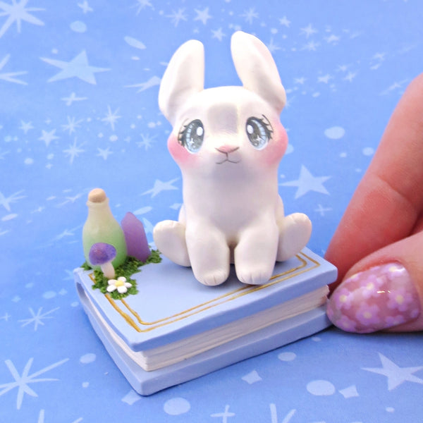Spring Bunny Familiar Figurine Set - Polymer Clay Animals Fairytale Spring Collection