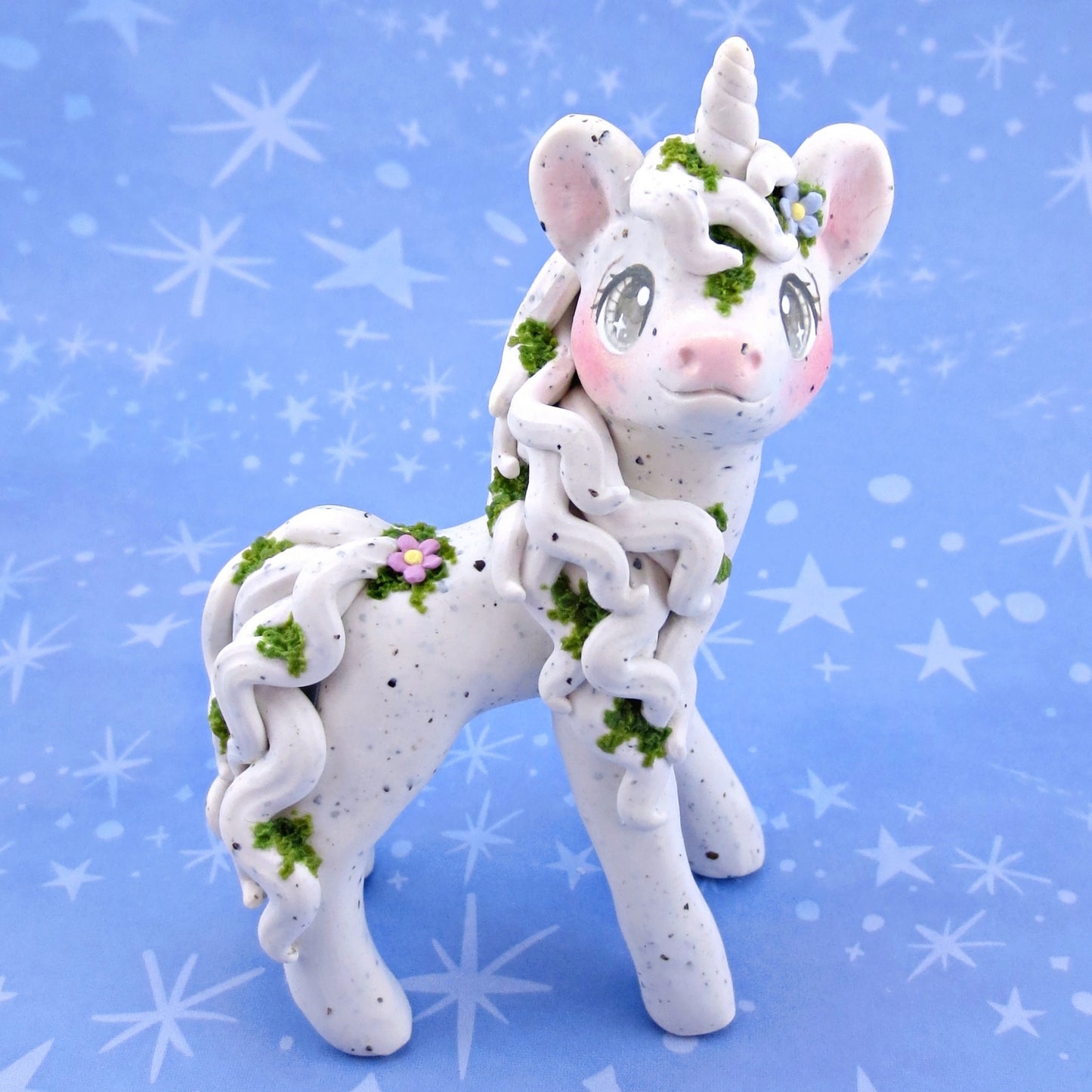 "White Granite" Mossy Gargoyle Unicorn Figurine - Polymer Clay Animals Fairytale Spring Collection