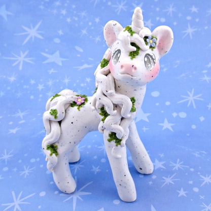 "White Granite" Mossy Gargoyle Unicorn Figurine - Polymer Clay Animals Fairytale Spring Collection