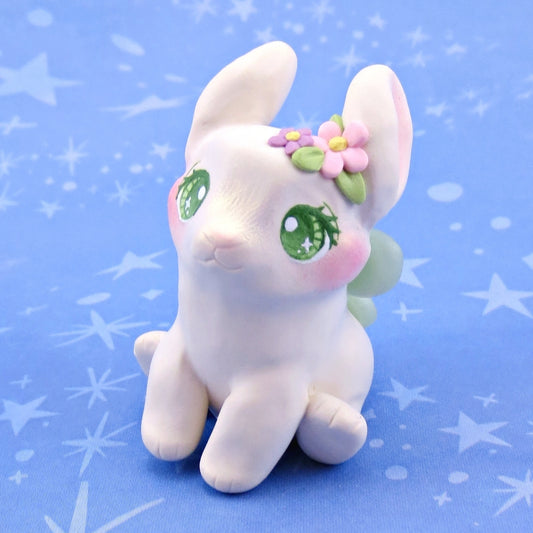 Fairy Bunny Figurine - Polymer Clay Animals Fairytale Spring Collection