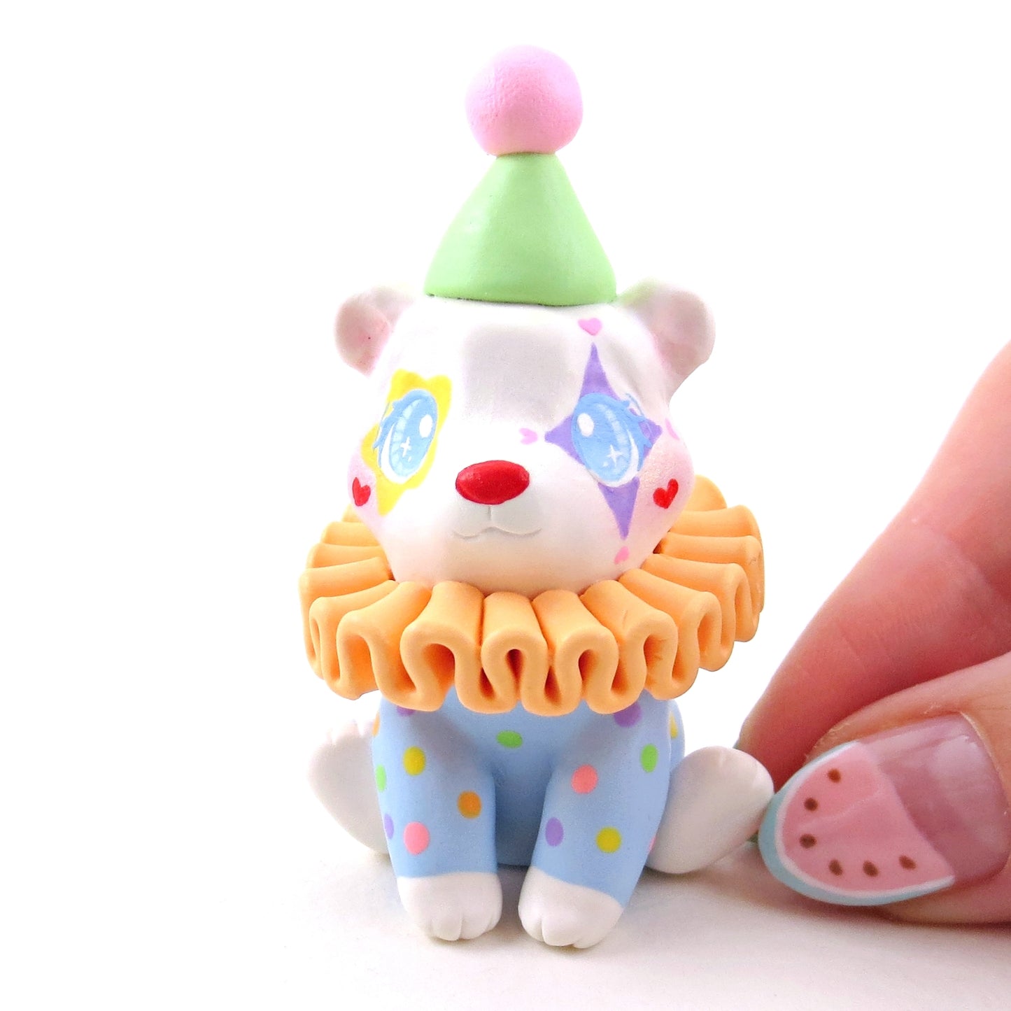 Clown Teddy Bear Figurine - Polymer Clay Animals Carnival/Circus Collection