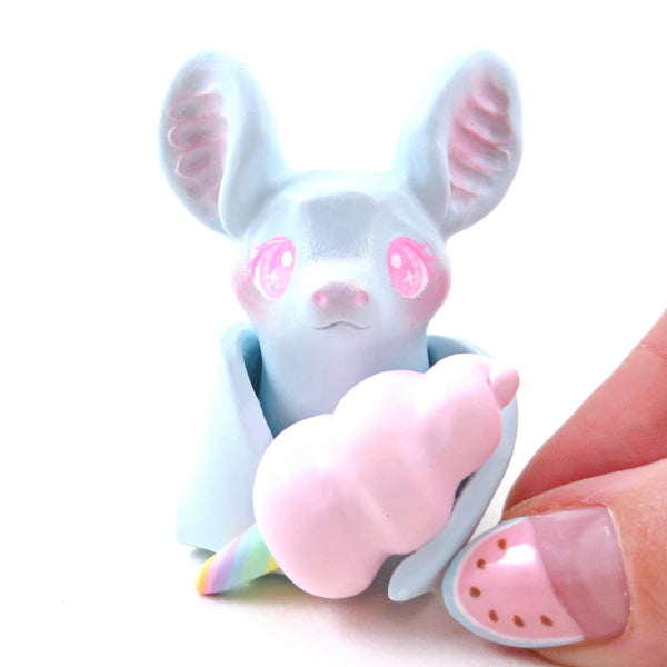 Blue Cotton Candy Bat Figurine - Polymer Clay Animals Carnival/Circus Collection
