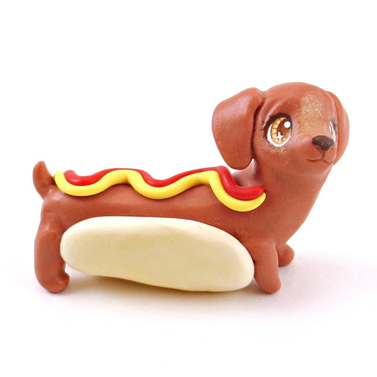 Hot Dog Dauchund Figurine - Polymer Clay Animals Carnival/Circus Collection