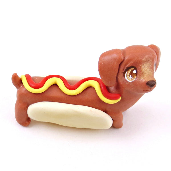 Hot Dog Dauchund Figurine - Polymer Clay Animals Carnival/Circus Collection