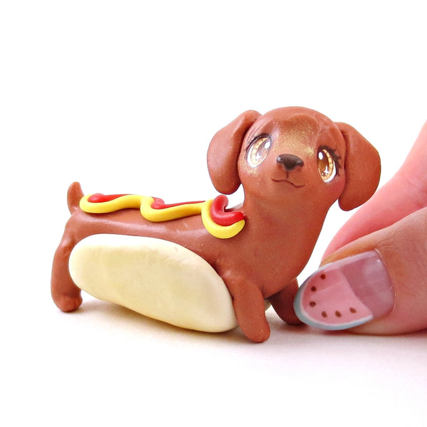 Hot Dog Dauchund Figurine - Polymer Clay Animals Carnival/Circus Collection