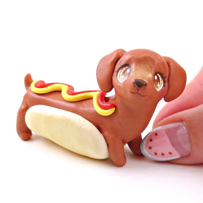 Hot Dog Dauchund Figurine - Polymer Clay Animals Carnival/Circus Collection