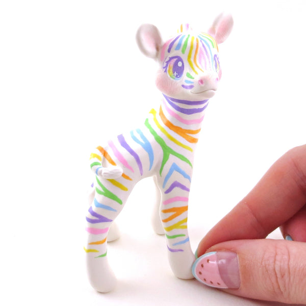 Rainbow Zebra Figurine - Polymer Clay Animals Rainbow Collection