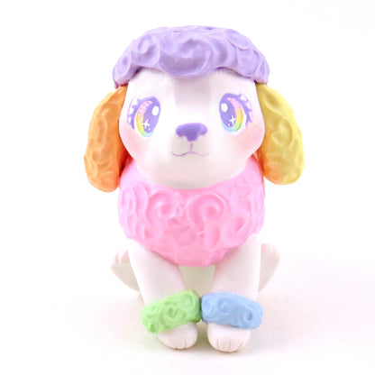 Rainbow Poodle Puppy Dog Figurine - Polymer Clay Animals Rainbow Collection