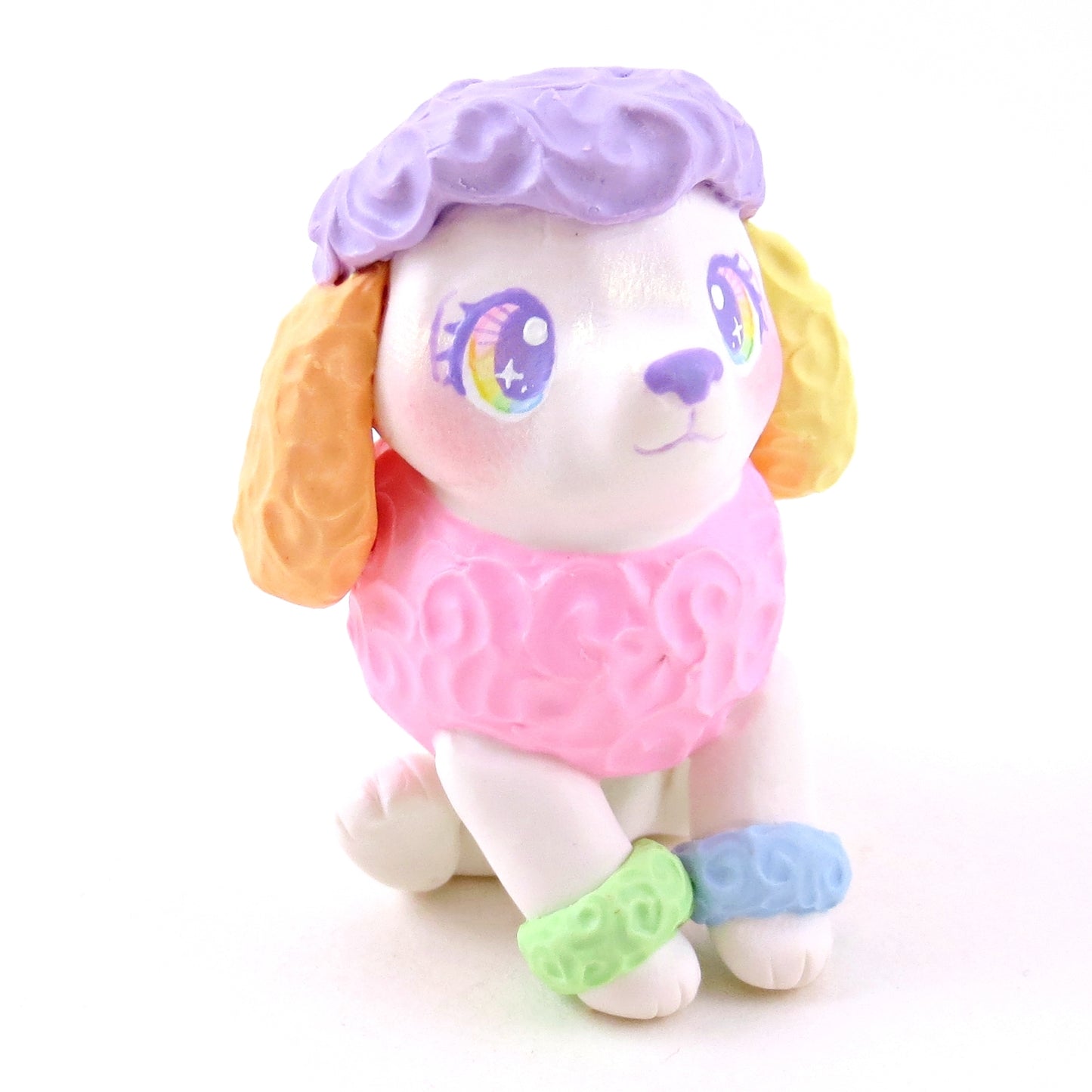 Rainbow Poodle Puppy Dog Figurine - Polymer Clay Animals Rainbow Collection