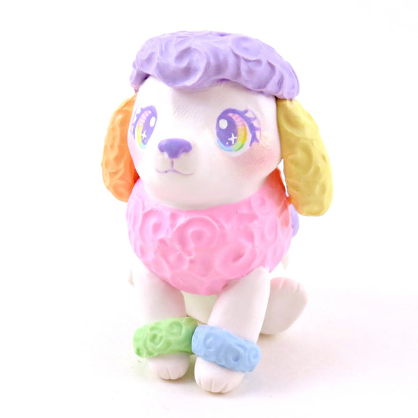 Rainbow Poodle Puppy Dog Figurine - Polymer Clay Animals Rainbow Collection
