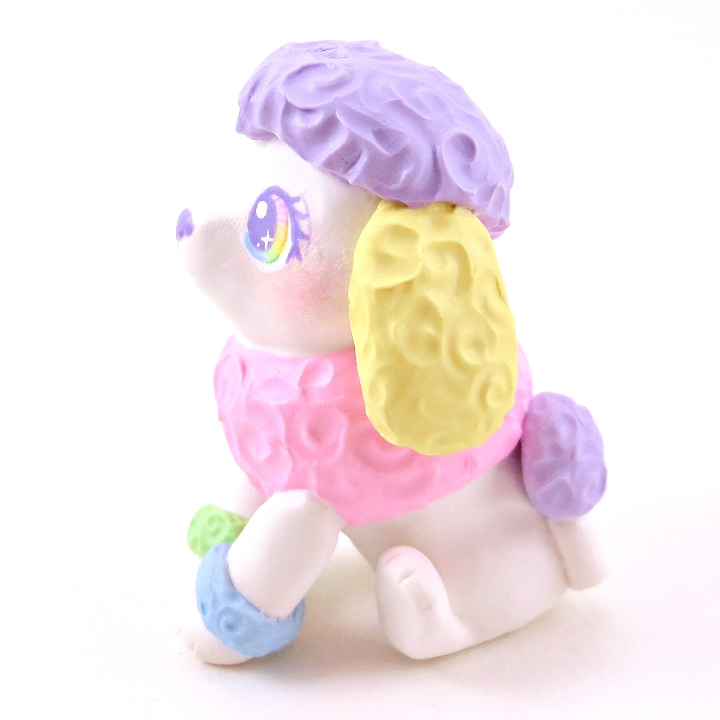 Rainbow Poodle Puppy Dog Figurine - Polymer Clay Animals Rainbow Collection