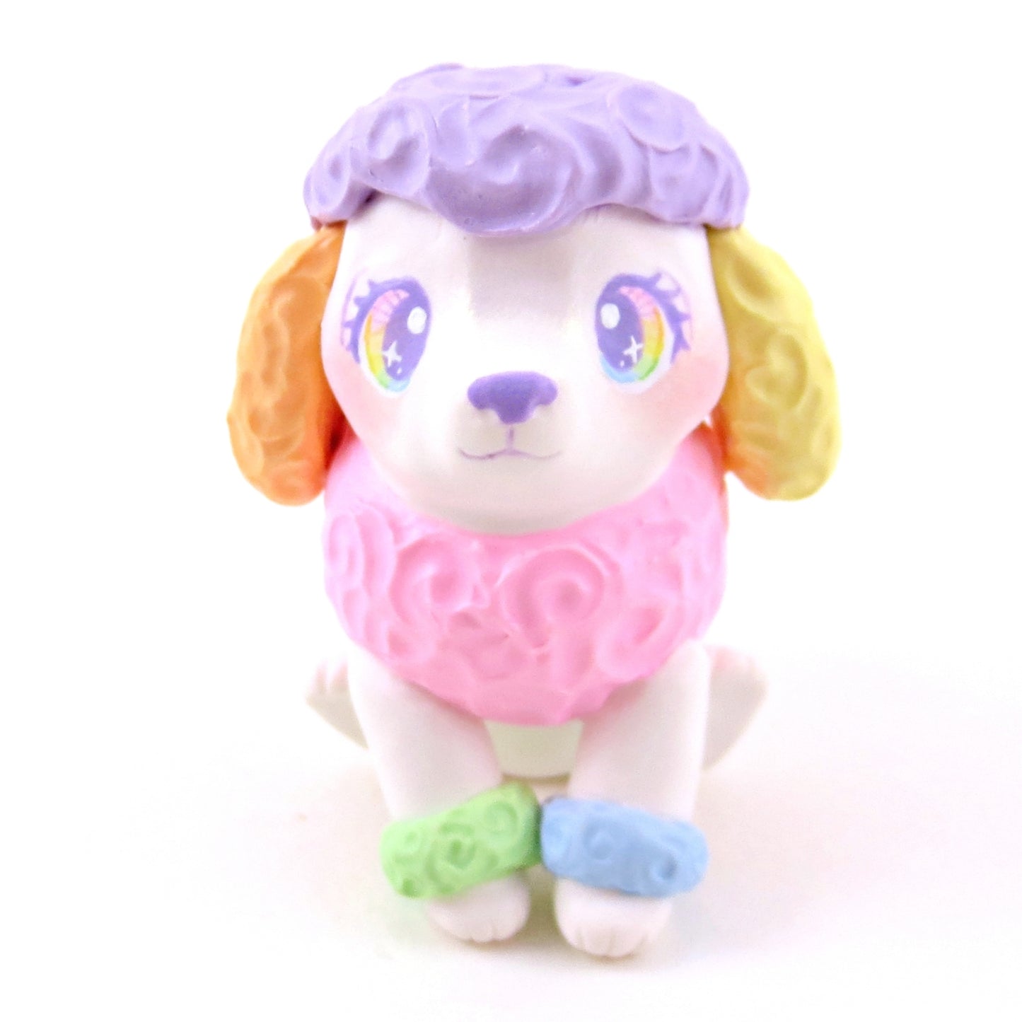 Rainbow Poodle Puppy Dog Figurine - Polymer Clay Animals Rainbow Collection