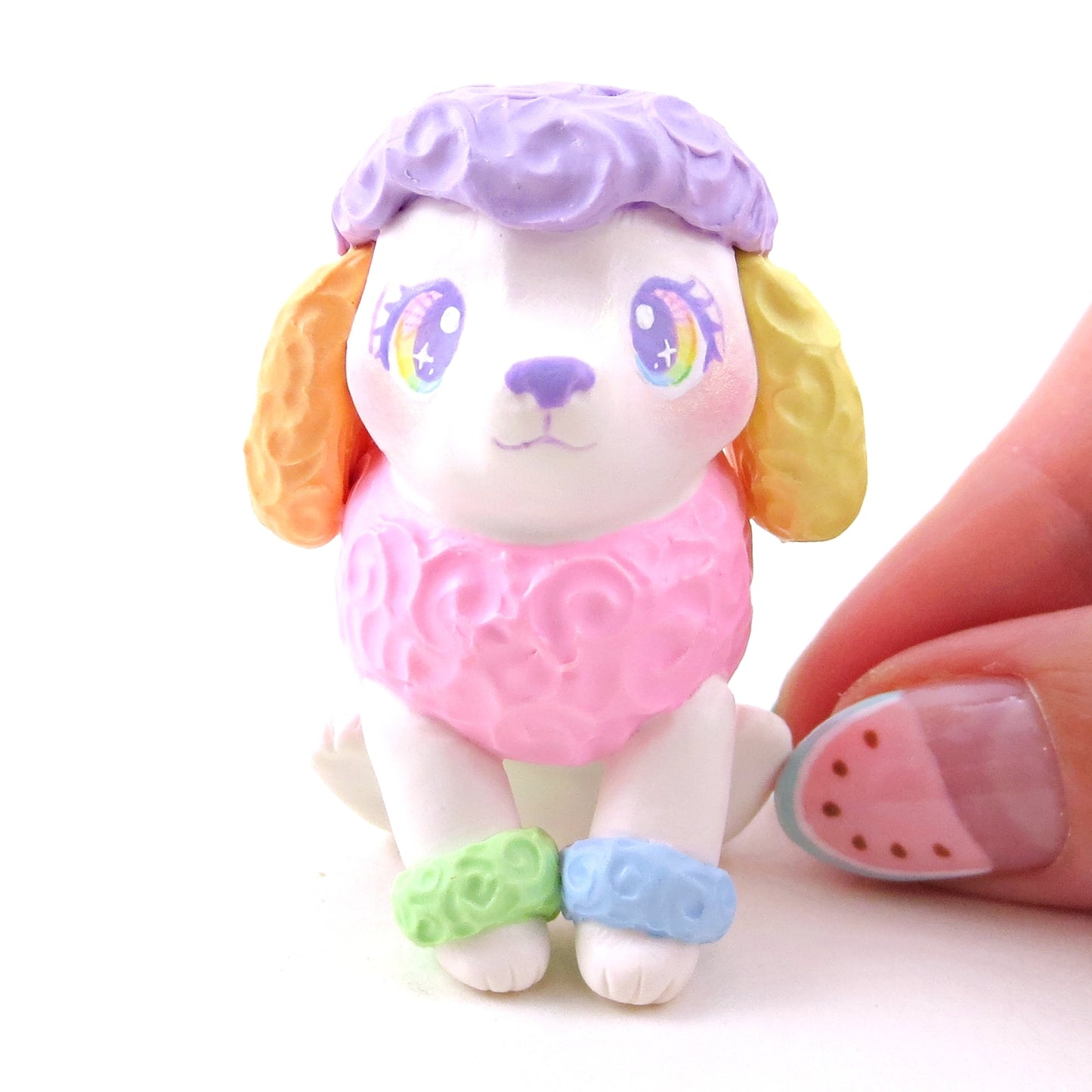 Rainbow Poodle Puppy Dog Figurine - Polymer Clay Animals Rainbow Collection