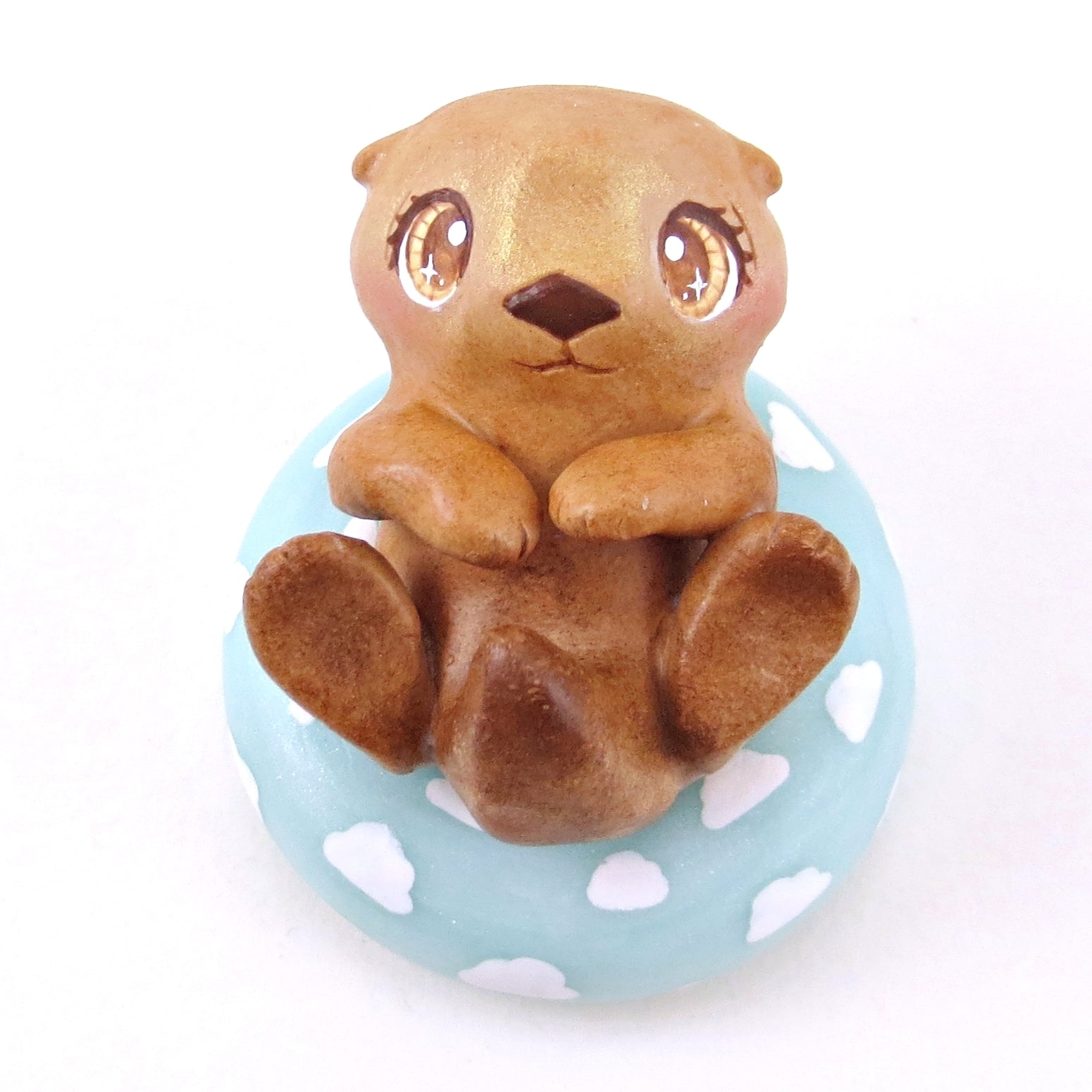Otter in a Cloud Floatie Figurine - Polymer Clay Animals Pool Party Collection
