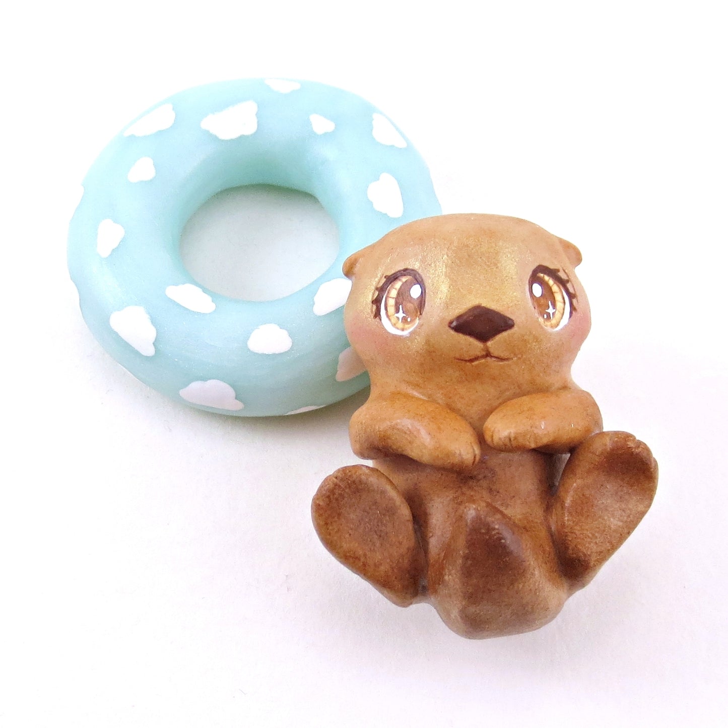 Otter in a Cloud Floatie Figurine - Polymer Clay Animals Pool Party Collection