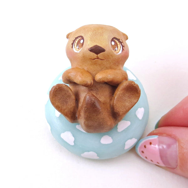 Otter in a Cloud Floatie Figurine - Polymer Clay Animals Pool Party Collection