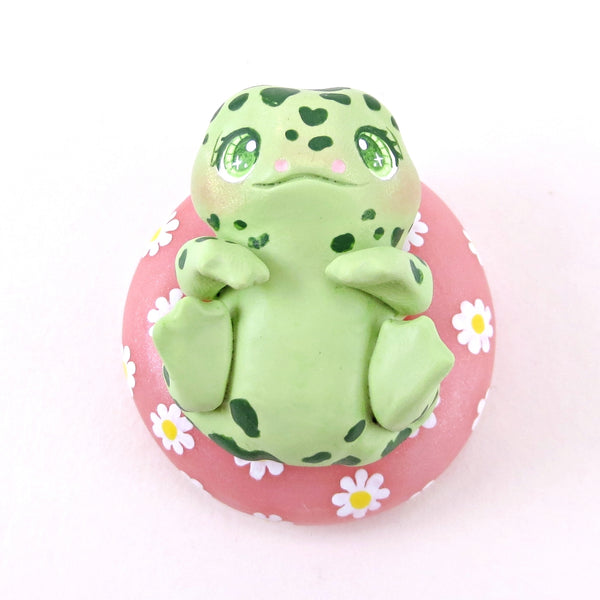 Frog in a Daisy Floatie Figurine - Polymer Clay Animals Pool Party Collection