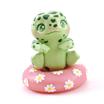 Frog in a Daisy Floatie Figurine - Polymer Clay Animals Pool Party Collection