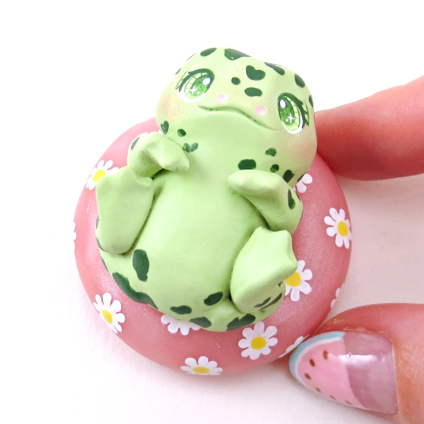 Frog in a Daisy Floatie Figurine - Polymer Clay Animals Pool Party Collection