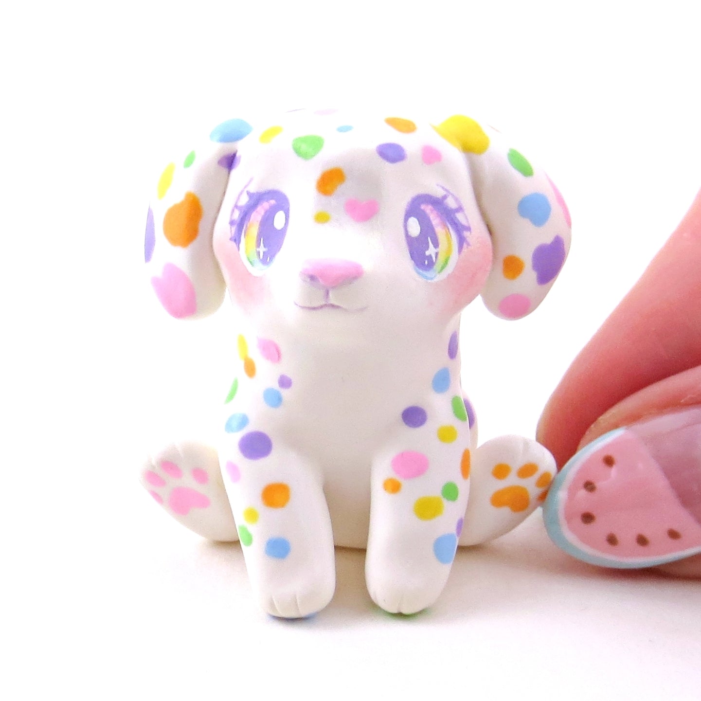 Rainbow Dalmatian Puppy Dog Figurine - Polymer Clay Animals Rainbow Collection